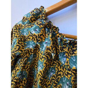 J.Crew Lyons Ratti Tangerine Orange & Green Ruffle Neck Elephant Print Blouse 12